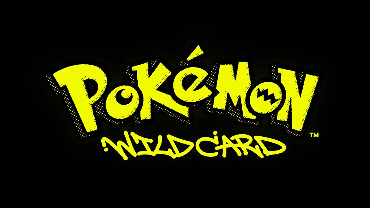 Logotipo do filme Pokémon: Wild Card em letras amarelas de grafite sobre fundo preto